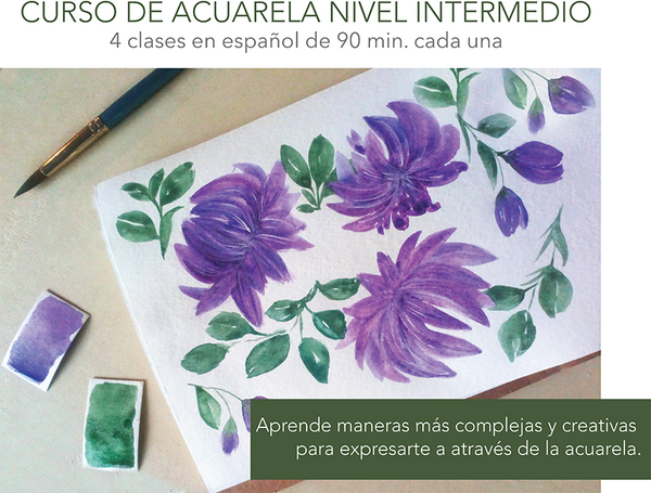 Intermediate Watercolor Painting in Spanish (4 Classes) -  Live, Online Course Start Date: January 21st 2024